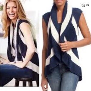 CAbi Skipper Navy and Cream Striped Circle Sweater Vest